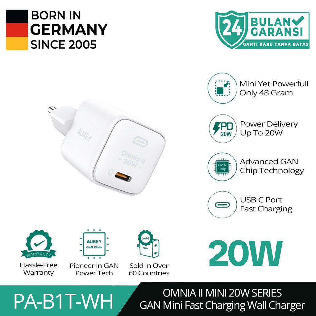 AUKEY Charger Type C 20W GAN PD 3.0 Fast Charging Black & White PA-B1T - Gambar 2