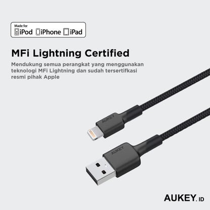 AUKEY Kabel Charger USB-A ke Lightning MFI 1 Meter Jalinan Nilon CB-BAL7 - Gambar 2