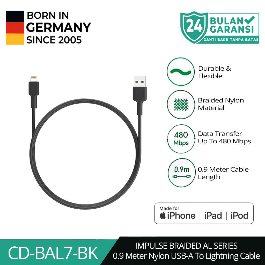 AUKEY Kabel Charger USB-A ke Lightning MFI 1 Meter Jalinan Nilon CB-BAL7 - Gambar 4