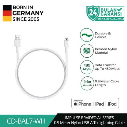 AUKEY Kabel Charger USB-A ke Lightning MFI 1 Meter Jalinan Nilon CB-BAL7 - Gambar 5