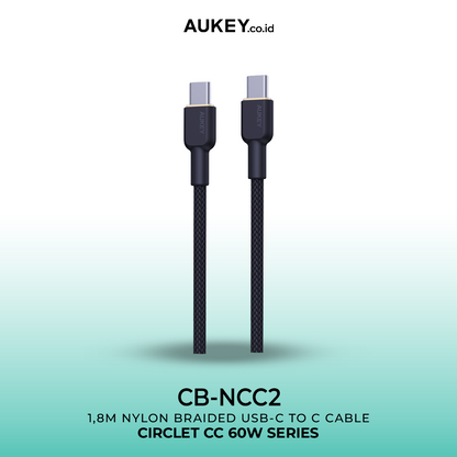 AUKEY Kabel Charger CB-NCC2 USB-C ke USB-C 60W Nilon 1,8m