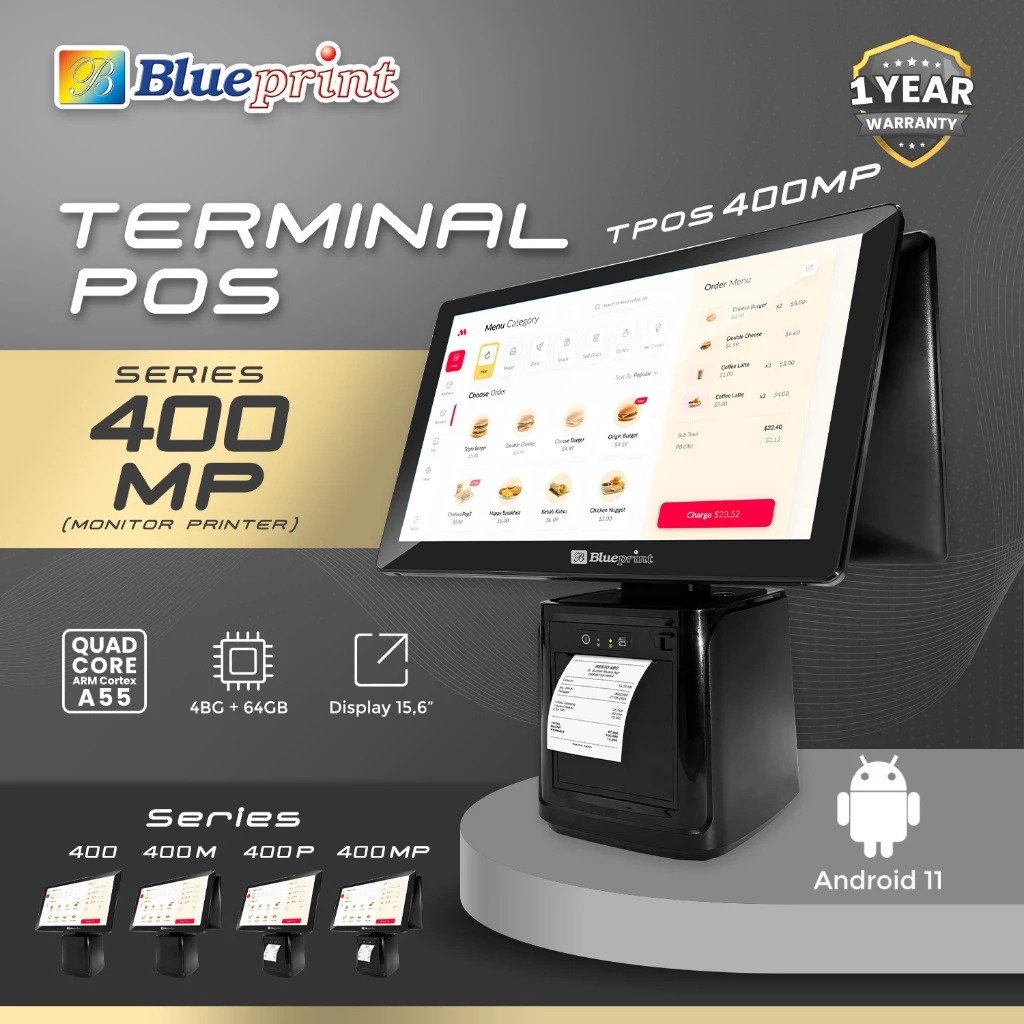 BLUEPRINT Mesin Kasir All in One / TPOS 400MP - Android | Touch Screen 15.6" | 4GB/64GB - Gambar 4